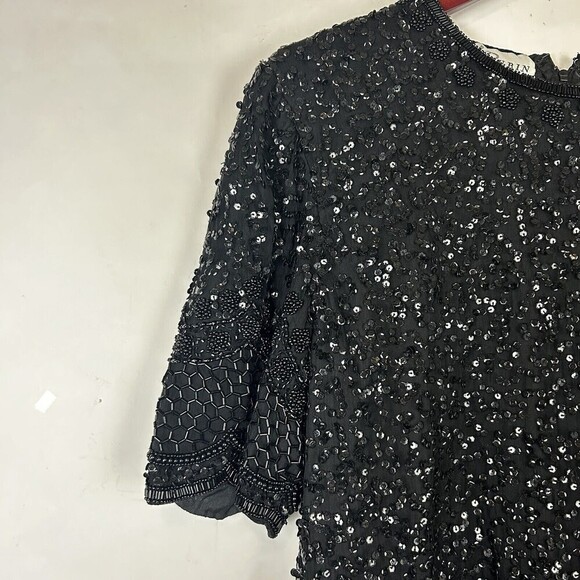 Lillie Rubin size Large Black Beaded Evening Cocktail Dress Women's 100% Silk - Picture 2 of 6